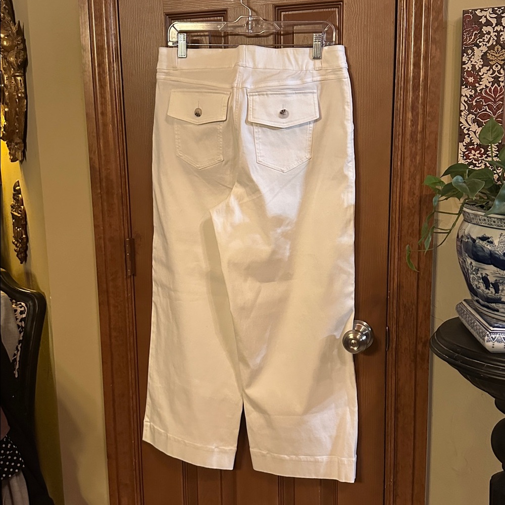 NWT Women’s SPANX Bright White Stretch Twill Cropped Wide-Leg Trousers, size XL - Picture 3 of 5